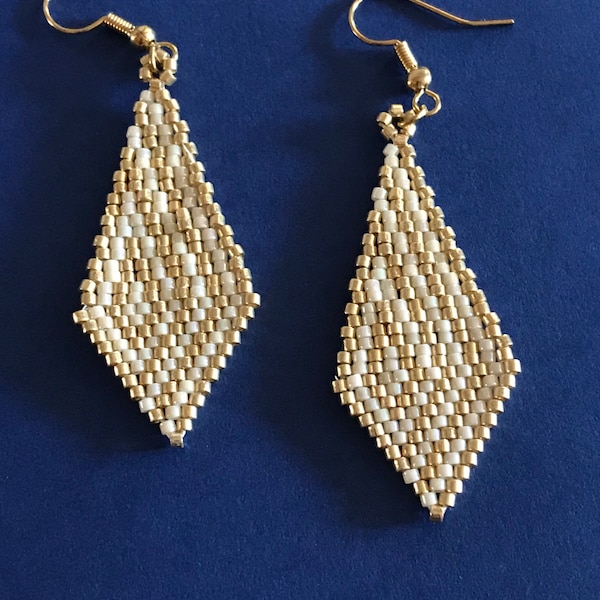 Gold & Cream Elongated Triangle Earrings