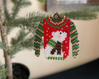 Polar Bear Beaded Sweater Ornament
