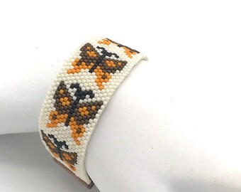 Butterfly Beaded Brown & Yellow Bracelet / Made to Order / Handmade