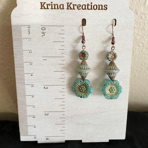Hibiscus Flower / Dangle Earrings / Czech Glass / Vintage Copper / Drop Earrings / One of a Kind