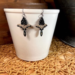 Black & Gold Fleur-De-Lis Dangle Earrings