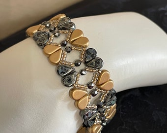 Black & Gold Bead Woven Bracelet Gifts for Her