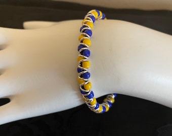 Leather Wrap Cuff / Blue & Yellow / Milwaukee Brewers