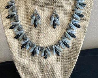 Woven Necklace Grey and Black Daggers and Earrings
