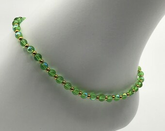 Bright Green Beaded Anklet / Body Jewelry