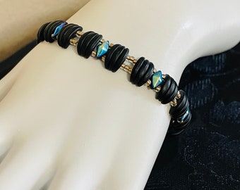 Beaded Black and Blue Crescent Bead Bracelet