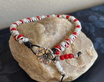Leather Wrap Cuff / Red White Black / Wisconsin Badgers
