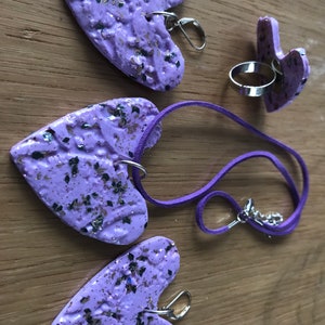 Pendientes de collar de 3 piezas anillo Corazones Fimo Polymer Pasta Violeta imagen 2