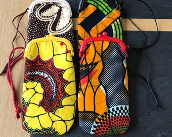 Eyeglass case Plastic Clasp kit 4 colors Black Red Yellow White African Fabric Wax