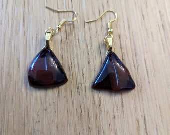 Pendentif et Boucles d'oreilles en verre fusing marron