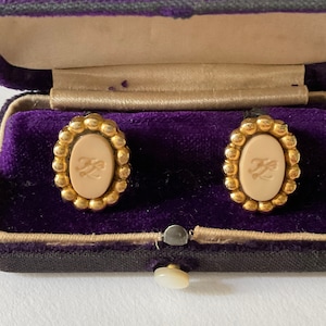 KARL LAGERFELD Paris Haute Couture Vintage Earrings- Logo- Famous Stylist Jewel- Bakelite gold plated- Original Design- from France