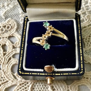 Anel vintage modernista de safira amarela vermeil colombiana esmeralda natural - design francês de luxo - joias vintage - da França