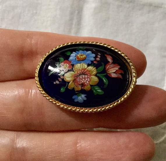 Broche Ancienne Limoges France Médaillon Porcelaine Bateau Vintage émail