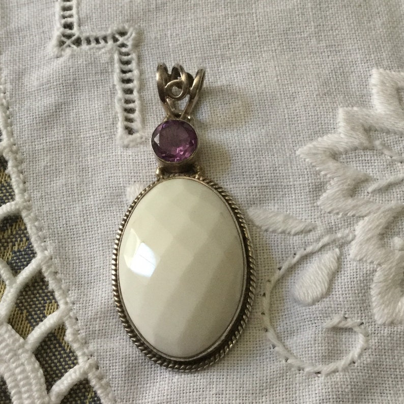 STUNNING I-even AMETHYST Sterling vintage pendant-very nice faceted natural white-Sterling-Amethyst-French vintage design