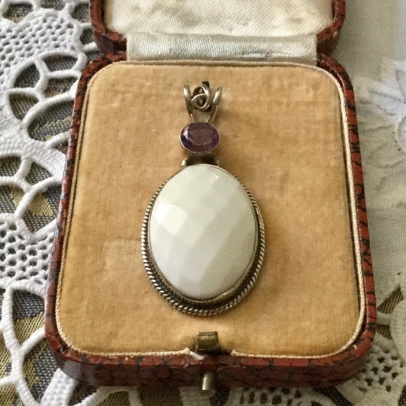 STUNNING I-even AMETHYST Sterling vintage pendant-very nice faceted natural white-Sterling-Amethyst-French vintage design