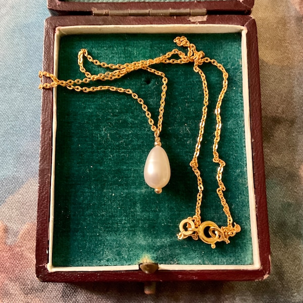 Natural PEARL Gold Plated  Necklace Pendentif- Sublime Baroque   Pearl- Luxe design- France  Hallmarks