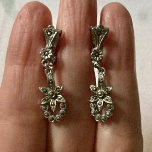 Boucles D'oreilles Clips Anciennes Vers 1930 - Marcassites, Plaqué Argent, Vintage