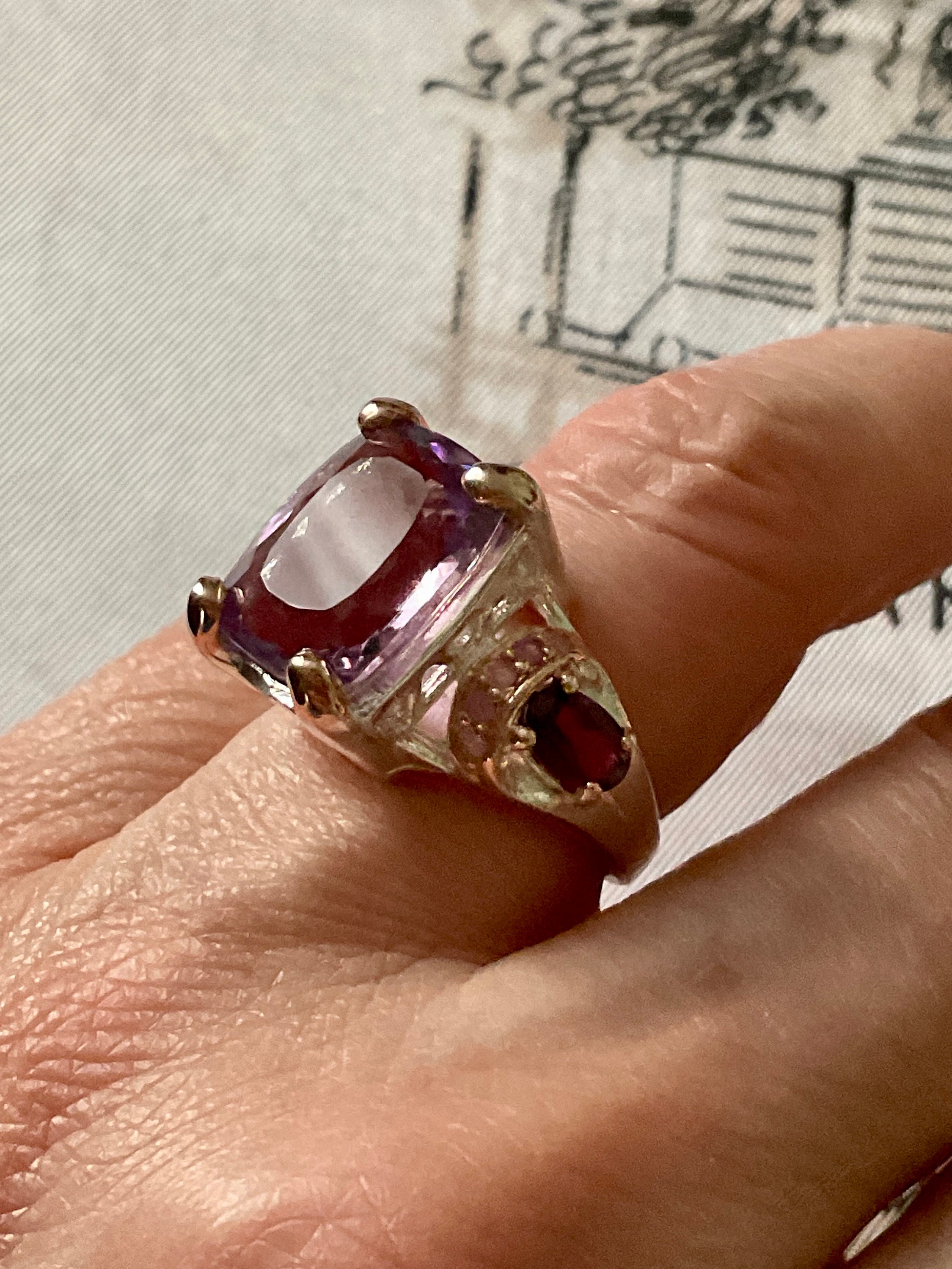GREAT AMETHYST Garnet STERLING Vintage Ring- Rose Gold