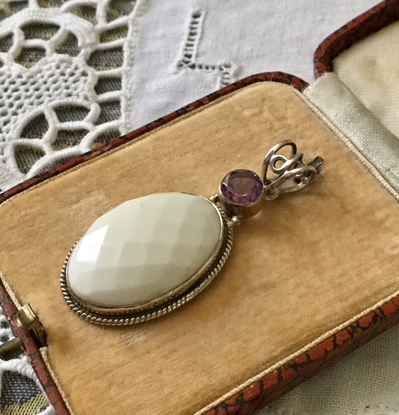 STUNNING I-even AMETHYST Sterling vintage pendant-very nice faceted natural white-Sterling-Amethyst-French vintage design