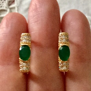 EMERALD VERGULDE Art Deco Elegante Vintage Oorbellen - Prachtig Design - Luxe Vintage Juweel - Vintage uit Frankrijk