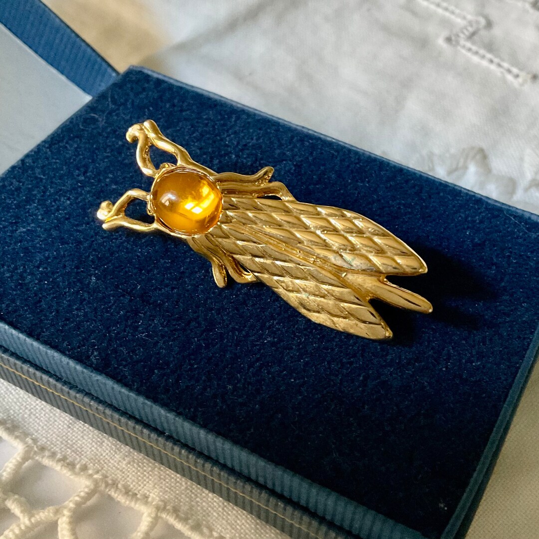 Broche Cigale Dorée Vintage En Métal - Bijou Rétro Cicada Brooch