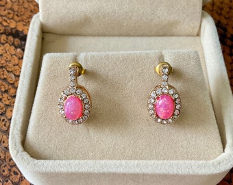 SPLENDID TOPAZIO OPALE ROSA Orecchini vintage placcati in oro - Opale rosa scintillante - Design di lusso - Gioielli vintage - Orecchini eleganti dalla Francia