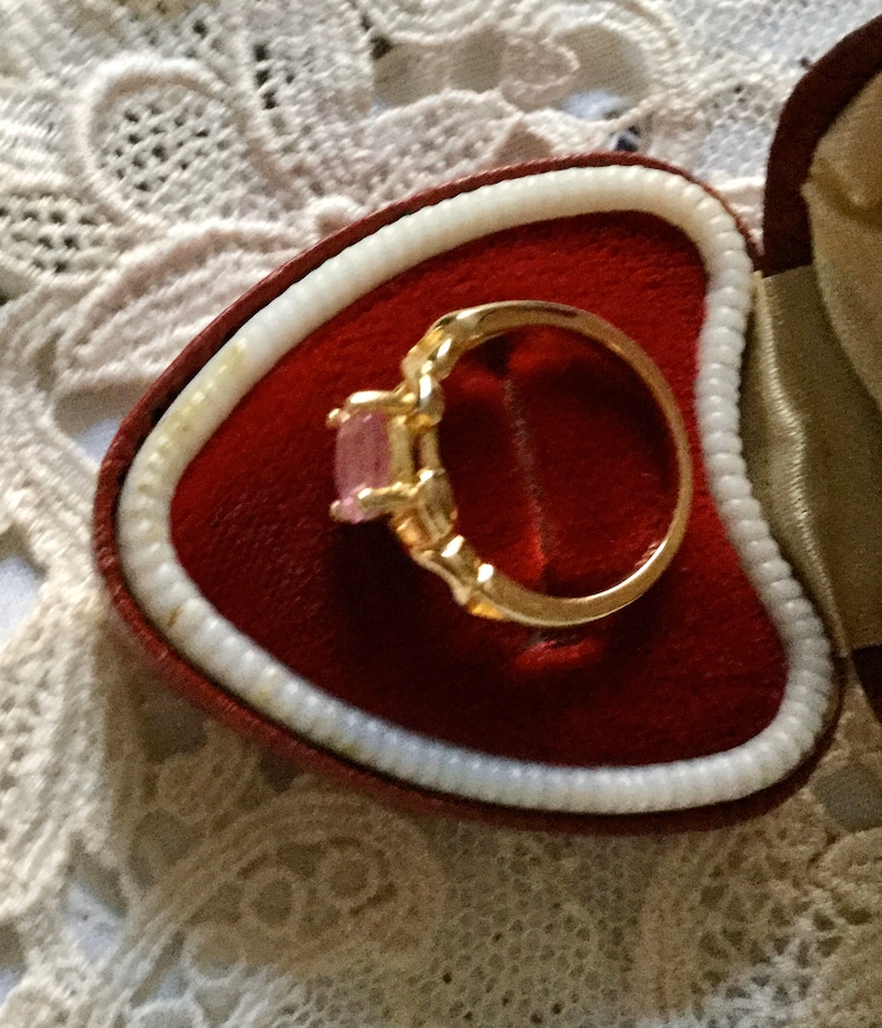 PINK SAPPHIRE Vermeil Gold / Sterling Vintage Ring- Natural Pink Sapphire - Elegant Vintage Design Ring - Luxury Jewel from France image 4