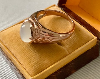 NATURAL MOONSTONE CABOCHON  Rose Gold/Sterling Vintage Ring - 14K Vermeil Rose  Gold-Vintage Design- Ring  from France