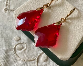 RED FACETED CRYSTAL Rose gold Plated French Vintage Earrings- Luxury Baccarat Crystal- Rose gold Plated- French Vintage Design