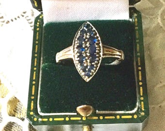 VICTORIAN Genuine SAPPHIRE MARQUISE Sterling Vintage Ring - Splendid natural Blue Sapphire- Luxury Vintage Ring from France