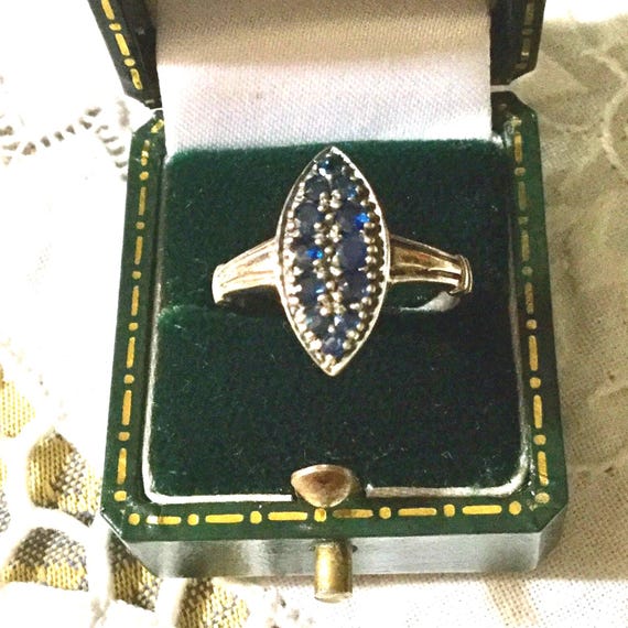 VICTORIAN Genuine SAPPHIRE MARQUISE Sterling Vintage Ring - Splendid natural Blue Sapphire- Luxury Vintage Ring from France