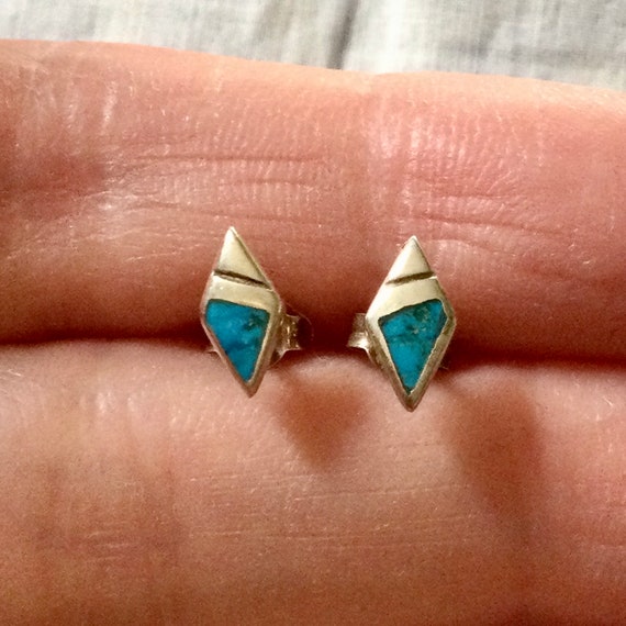 Boucles D'oreilles Anciennes En Argent Massif Avec Turquoise - Style Moderne élégant