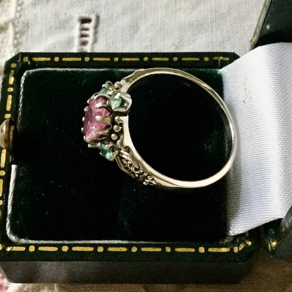 GENUINE RUBY EMERALD Carved Sterling Victorian Ri… - image 4
