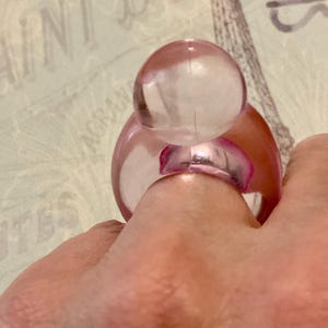 c1970 FRANCE PINK LUCITE Large Vintage Ring- Original Elegant Accessory - geometric Design - Vintage Large Ring from France