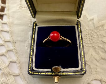1930s FRANCE ANTIQUE SOLITAIRE Red Coral Ring - Pomponne Alloy - Art Deco Ring - Original design - Original Jewel from France