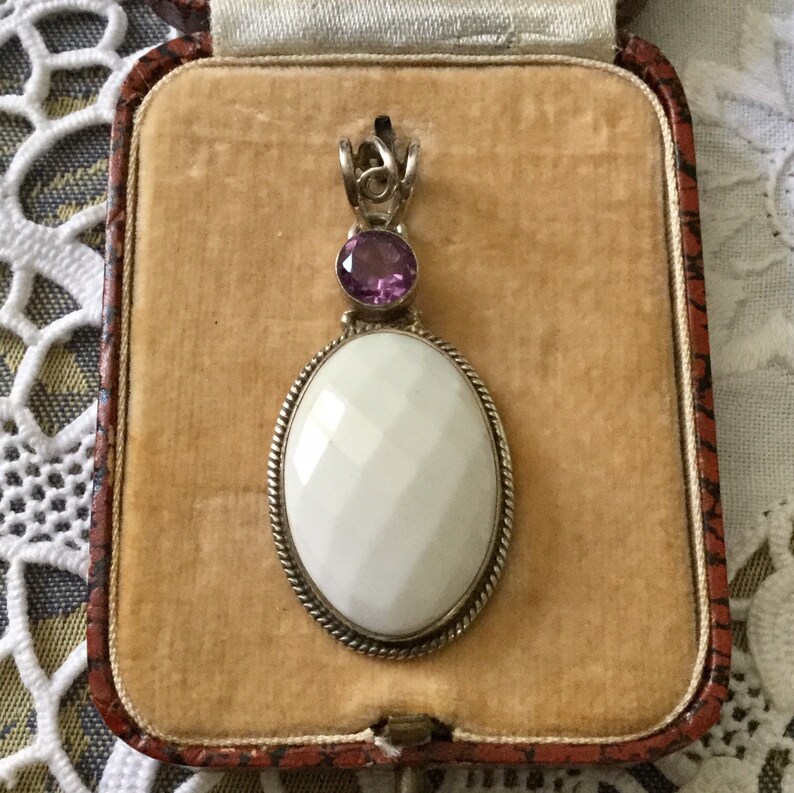 STUNNING I-even AMETHYST Sterling vintage pendant-very nice faceted natural white-Sterling-Amethyst-French vintage design