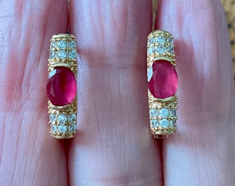 RUBY GOLD PLATED Art Deco Elegant Vintage Earrings - Splendid Design - Luxury Vintage Jewel- Ruby from France