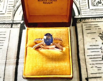 GENUINE SAPPHIRE Vermeil Rose Gold / Sterling Vintage Ring- Blue Genuine Sapphire - Hallmark -Vintage Design - Luxury Jewel from France