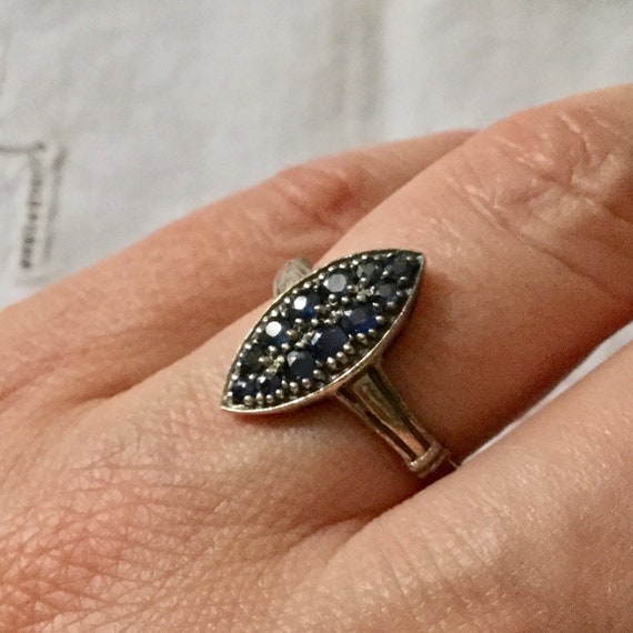 VICTORIAN SAPPHIRE MARQUISE Sterling Vintage Ring… - image 2