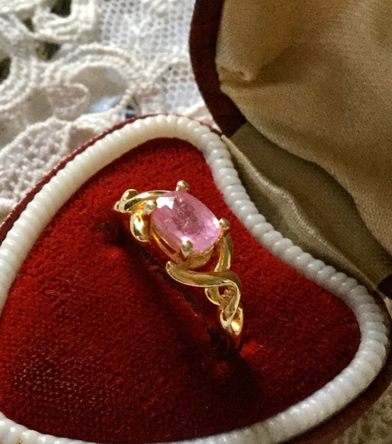 PINK SAPPHIRE Vermeil Gold / Sterling Vintage Ring- Natural Pink Sapphire - Elegant Vintage Design Ring - Luxury Jewel from France image 3