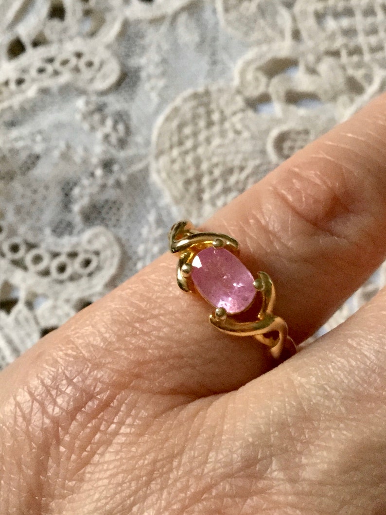 PINK SAPPHIRE Vermeil Gold / Sterling Vintage Ring- Natural Pink Sapphire - Elegant Vintage Design Ring - Luxury Jewel from France image 8