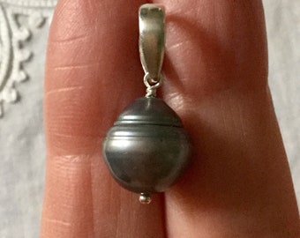 EXCEPTIONAL TAHITIAN Baroque PEARL Sterling silver Vintage Pendentif - Splendid Gray Huge Pearl- Design French Vintage