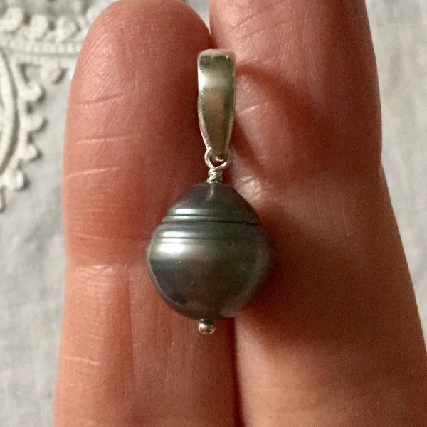 EXCEPTIONAL TAHITIAN Baroque PEARL Sterling silver Vintage Pendentif - Splendid Gray Huge Pearl- Design French Vintage