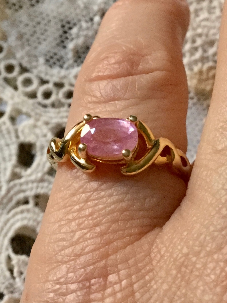 PINK SAPPHIRE Vermeil Gold / Sterling Vintage Ring- Natural Pink Sapphire - Elegant Vintage Design Ring - Luxury Jewel from France image 1