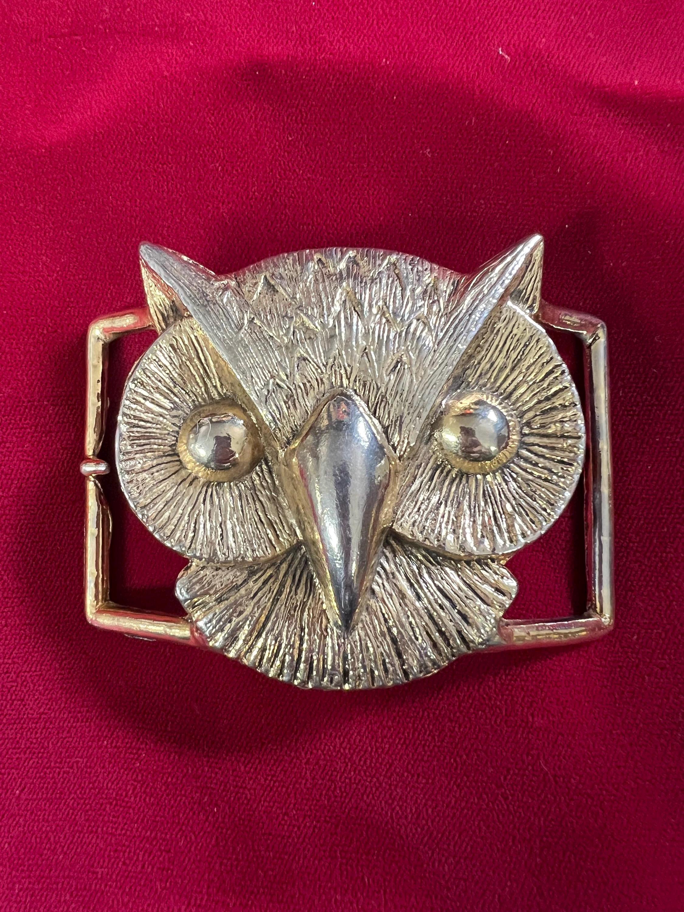 1970s Brass Owl Belt Buckle - Vintage Brass Fashion  display picture 2
