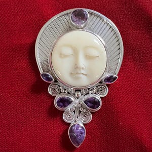 Vintage 925 Silver Sajen Bali Goddess Face PIN / PENDANT for