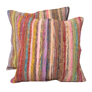 Square Pillow Cover, Upcycled, Handwoven and Vibrant