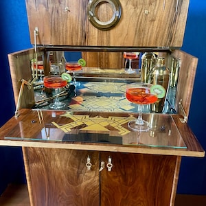 SOLD! Vintage Art Deco Style Walnut Cocktail  Cabinet