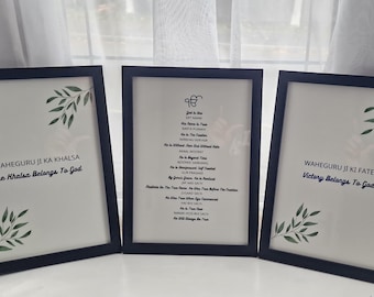 Arte mural sij con marco - Citas de Waheguru Ji - Decoración del hogar punjabi