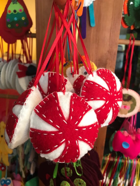 Felt Ornaments Red And White Pinwheel Etsy